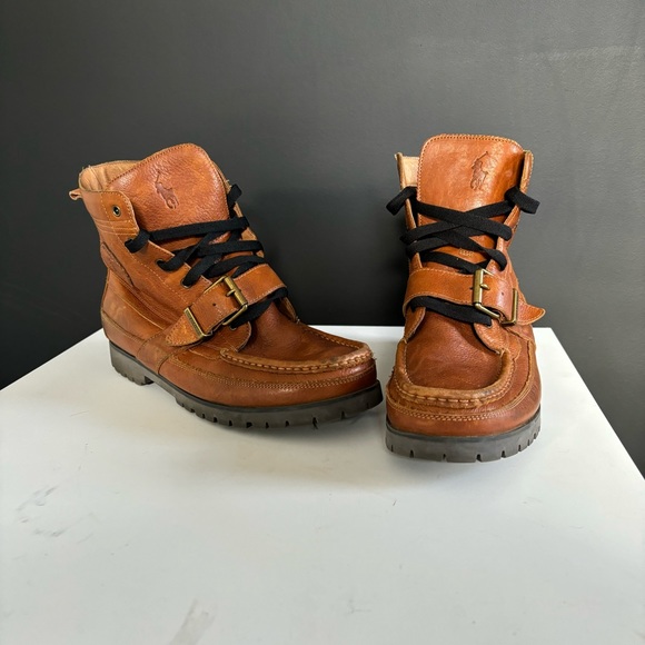 Polo Ralph Lauren Ranger Boots Tumbled Brown Leather Mens Size 11 - Picture 3 of 12